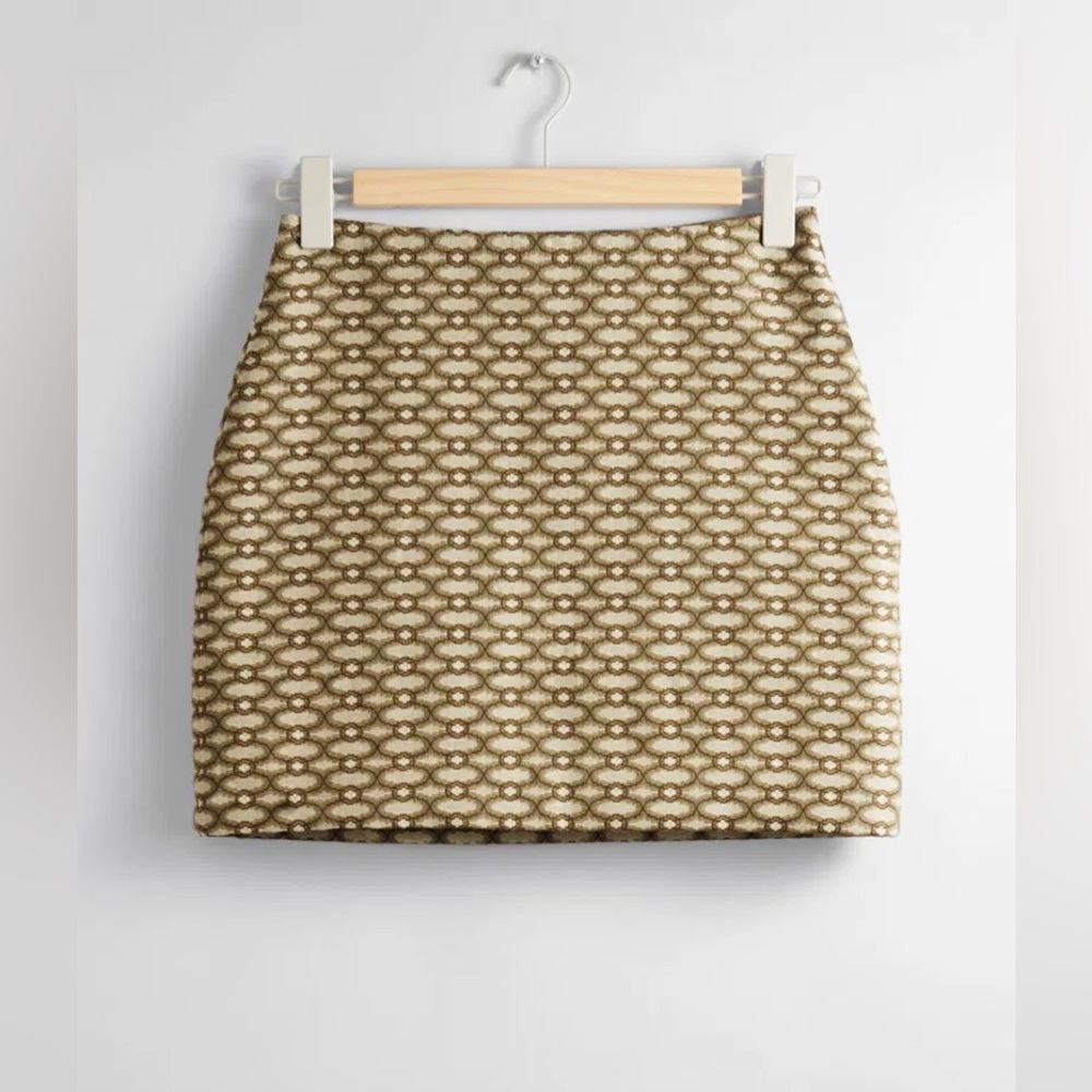 & Other Stories Mini Skirt in Lucia Jacquard Pattern Beige 12 NWT! $119
